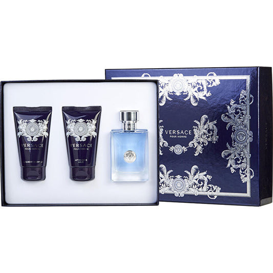 Versace Pour Homme Eau De Toilette Spray & Hair & Body Shampoo & Aftershave Balm 30ml/1.7oz