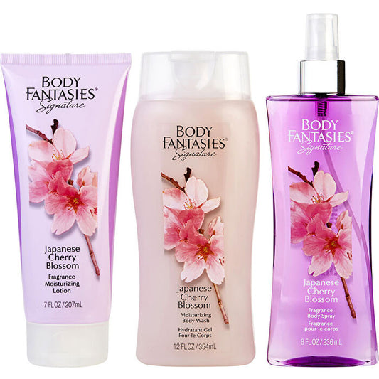 Body Fantasies Japanese Cherry Blossom Body Spray 240ml/8oz & Body Lotion 200ml/7oz & Body Wash 355ml/12oz