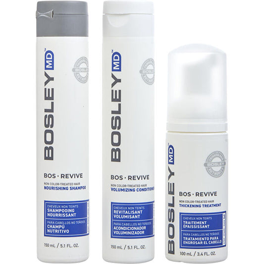 Bosley 3 Piece - Bos Revive Nourishing Shampoo For Non Color Treated Hair 150ml/5.1oz & Bos Revive Volumizing Conditioner For Non Color Treated Hair 150ml/5.1oz & Bos Revive Thickening Treatment For Non Color Treated Hair 90ml/3.4oz