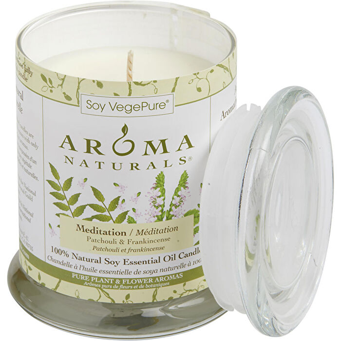 Aroma Naturals Meditation Aromatherapy One 3.7x4.5 Inch Medium Glass Pillar Soy Aromatherapy Candle