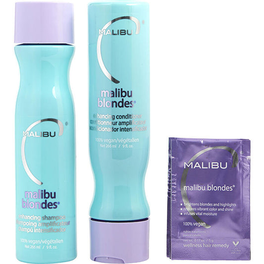 Malibu Hair Care Set-malibu Blondes Enhancing Kit With Shampoo 266ml/9oz & Conditioner 266ml/9oz & Hair Remedy 0.17oz (4 Packets) - U