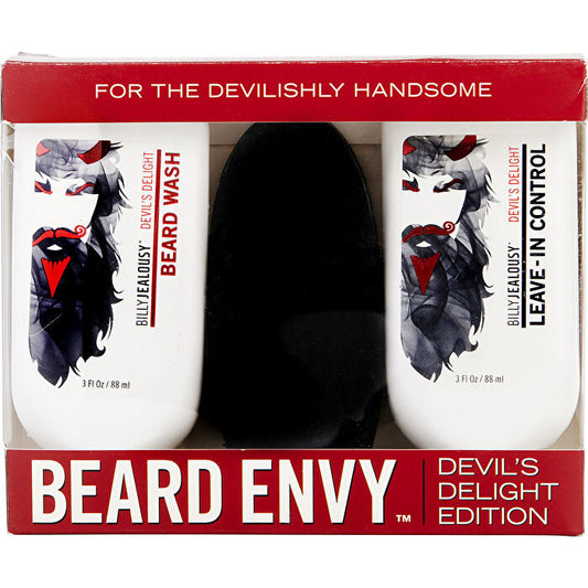 Billy Jealousy Beard Envy Devil's Delight Edition Set: Beard Wash & Leave-in Control & Boar Bristle Brush & Brush 88ml/3oz