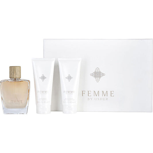 Usher Femme Eau De Parfum Spray & Body Lotion & Shower Gel 90ml/3.4oz