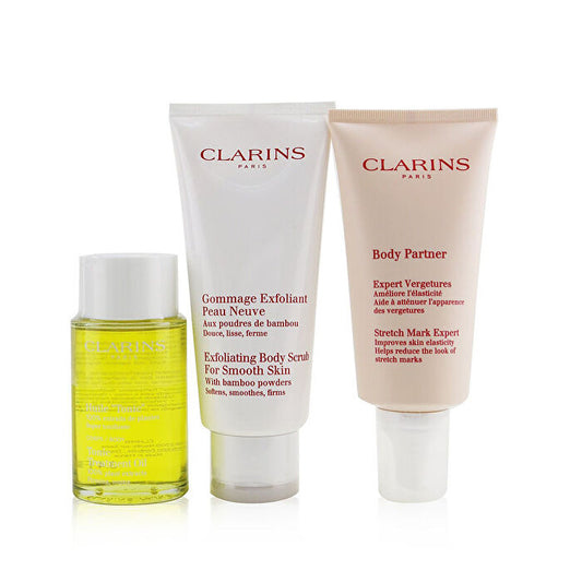 Clarins A Beautiful Pregnancy Set: Body Partner 175ml+ Exfoliating Body Scrub 200ml+ Body Treatment Oil-tonic 100ml/3.4oz 3pcs