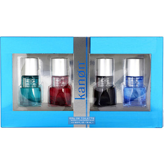 Scannon Kanon Variety 4 Piece Variety With Acqua Sport & Red Sport & Blue Sport & Black Sport & All Are Eau De Toilette Spray 15ml/0.5oz