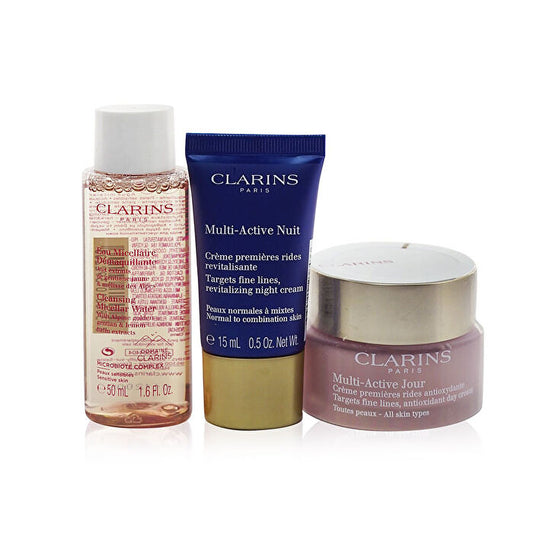 Clarins Multi-active Collection: Day Cream 50ml+ Night Cream 15ml+ Cleansing Micellar Water 50ml+ Bag 3pcs+1bag