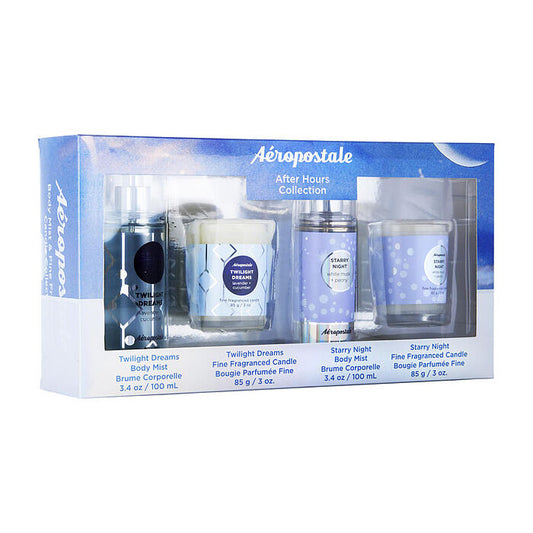 Aeropostale Variety After Hours Collection With Twilight Dreams Body Mist 100ml/3.4oz & Twilight Dreams Candle 90ml/3oz & Starry Night Body Mist 100ml/3.4oz & Starry Night Candle 90ml/3oz