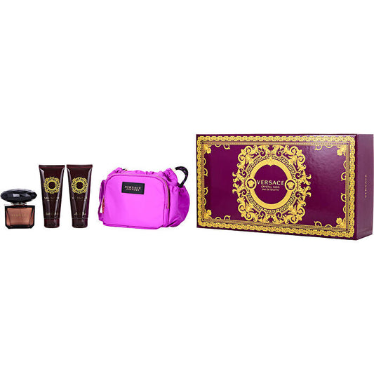 Versace Crystal Noir Eau De Toilette Spray 90ml/3oz & Body Lotion 100ml/3.4oz & Shower Gel 100ml/3.4oz & Clutch