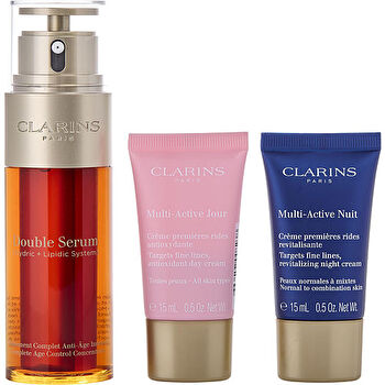 Clarins Double Serum 50ml/1.7oz & Multi-active Day Cream Ast 15ml/0.5oz & Multi-active Night Cream N/c 15ml/0.5oz & Double Serum Eye Sachet 0.9ml 4pcs