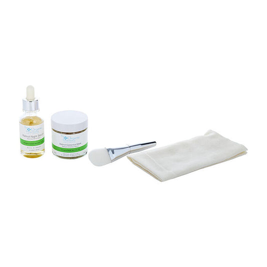 The Organic Pharmacy Overnight Repair Kit: Retinol Night Serum 30ml/1oz & Retinol Corrective Mask 60ml/2oz & Organic Muslin Cloth & Perfect Mask Brush 4pcs