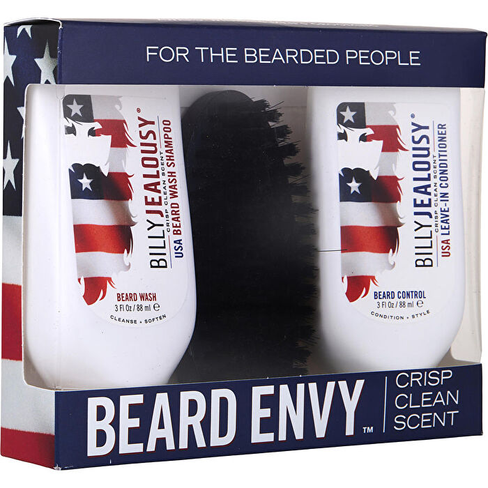 Billy Jealousy Beard Envy Kit Crisp Clean Scent: Usa Beard Wash Shampoo & Usa Beard Control Conditioner & Reinforced Boar Bristle Brush & Brush 88ml/3oz