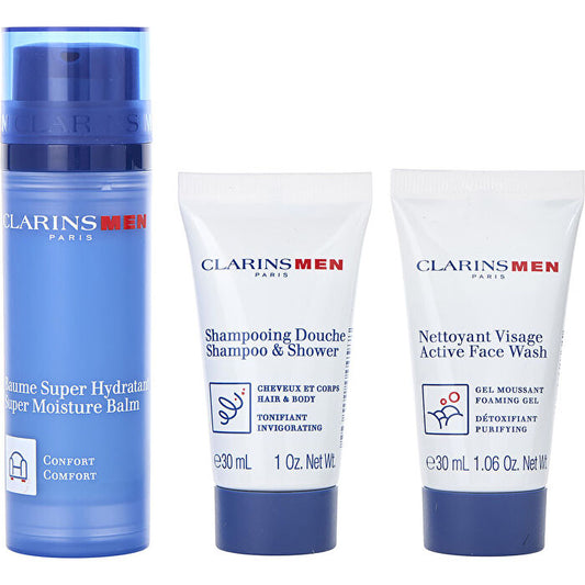Clarins Men Super Moisture Balm 50ml/1.7oz & Active Fash Wash 30ml/1oz & Shampoo 30ml/1oz 3pcs