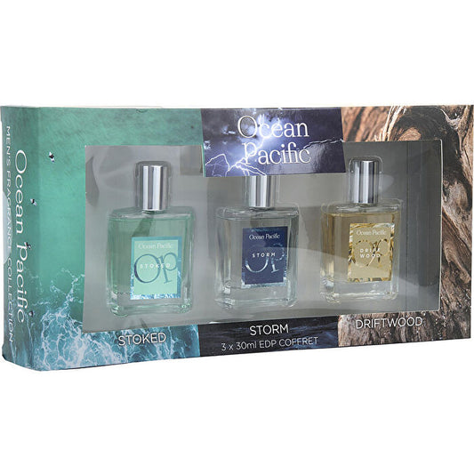 Ocean Pacific Variety 3 Piece Variety Set Includes Stoked & Driftwood & Storm And All Are Eau De Parfum Spray 30ml/1oz