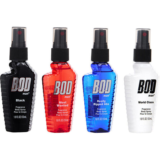 Parfums De Coeur Bod Man Variety 4 Pak With Black & Most Wanted & Really Ripped Abs & World Class And All Are Fragrance Body Spray 30ml/1.8oz