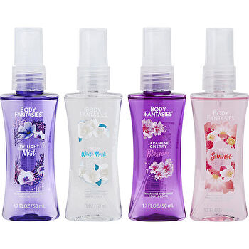 Body Fantasies Variety 4 Piece Set With Japanese Cherry Blossom & Fresh White Musk & Twilight Mist & Sweet Sunrise And All Are Body Spray 30ml/1.7oz