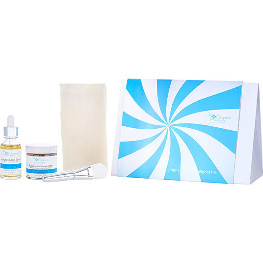 The Organic Pharmacy Intense Moisture Boost Kit: Hyaluronic Acid Serum & Hyaluronic Acid Mask & Mask Brush & Muslin Cloth 4pc