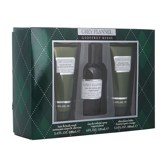 Geoffrey Beene Grey Flannel Eau De Toilette Spray 120ml/4oz & Aftershave Balm 90ml/3.4oz & Hair & Body Wash 90ml/3.4oz