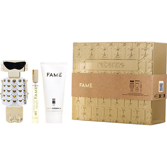 Paco Rabanne Fame Eau De Parfum Refillable Spray 60ml/2.7oz & Body Lotion 90ml/3.4oz & Eau De Parfum Spray 0.34oz