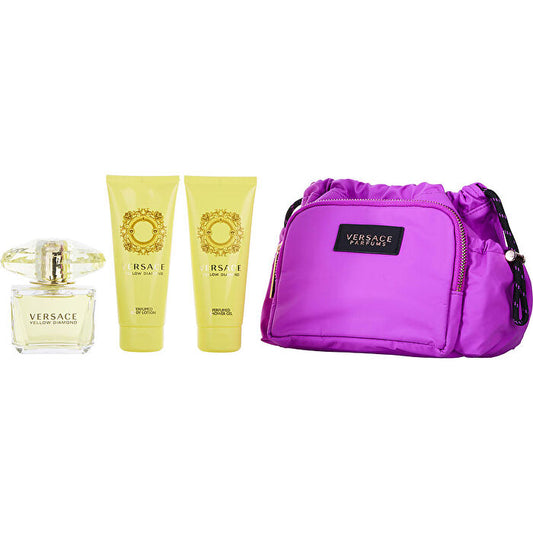 Versace Yellow Diamond Eau De Toilette Spray 90ml/3oz & Body Lotion 90ml/3.4oz & Shower Gel 90ml/3.4oz & Makeup Case
