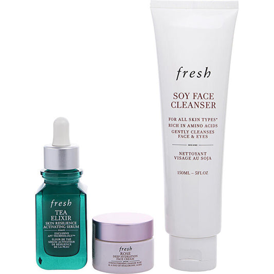 Fresh Hydration Boost Trio Set: Soy Cleanser 150ml/5oz & Tea Elixir 30ml/1oz & Rose Face Cream 15ml/0.5oz 3pcs