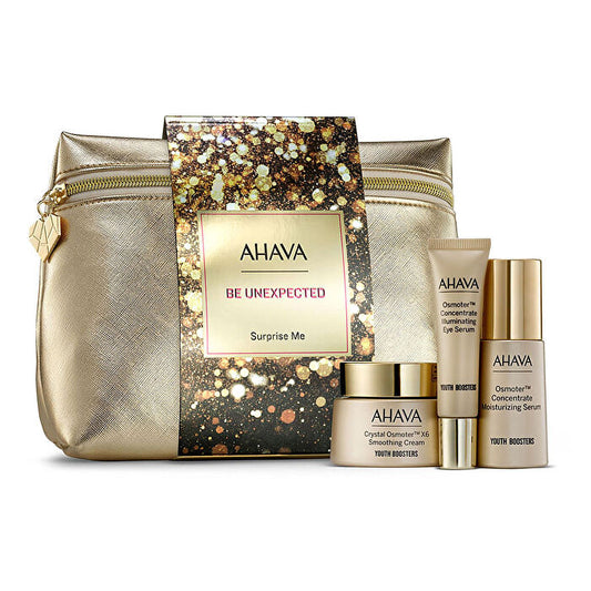 Ahava Be Unexpected Surprise Me Set: Ostomer Contentrate Moisturizing Serum 30ml/1oz & Illumnating Eye Serum 15ml/0.5oz & Crystal Ostomer Smoothing Cream 50ml/1.7oz & Extreme Day Cream 3ml/0.1oz 4pcs
