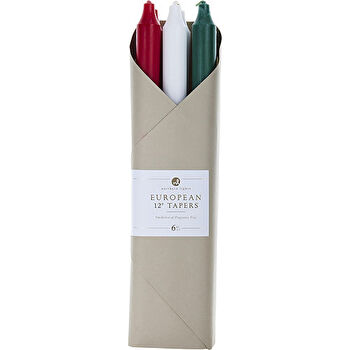 Northern Lights Mistletoe Tapers Combo Pack 12" Eurpoean Tapers (- 2 Crimson 2 Pure White 2 Huter Green) 6 Pack