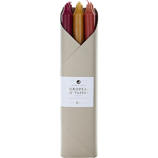 Northern Lights Autumn Harvest Tapers Combo Pack 12" Eurpoean Tapers (- 2 Bordeaux 2 Terra Cotta 2 Caramel) 6 Pack