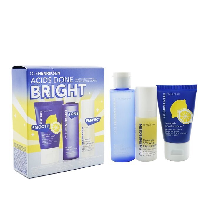 Ole Henriksen Acids Done Bright Set: Lemonade Smoothing Scrub 30g + Glow2OH Dark Spot Toner 65ml + Dewtopia 20% Acid Night Treatment 15ml 3pc